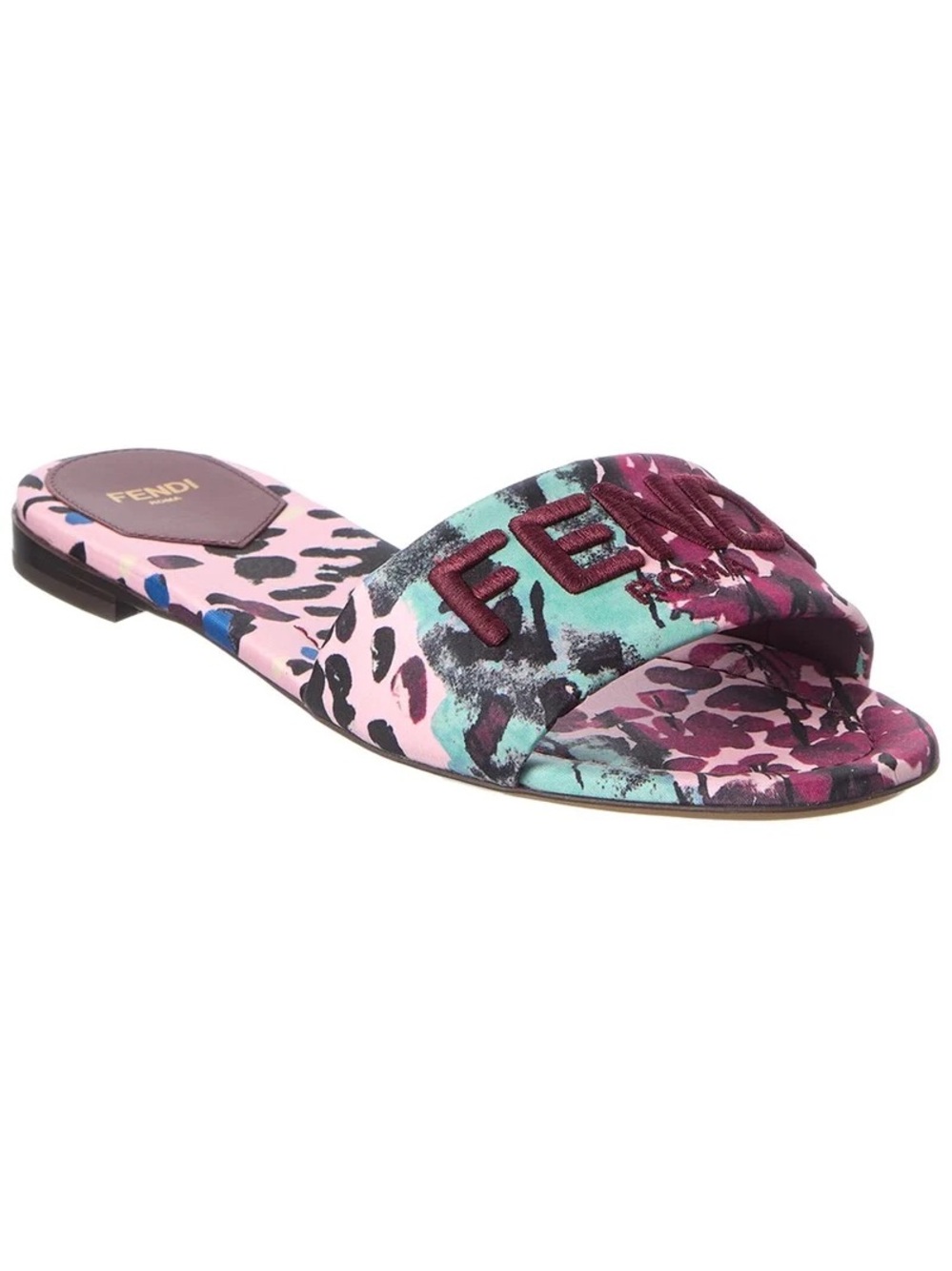 Fendi Pink Teal Multi Embroidered Slide 38 US 8 $895 new no box